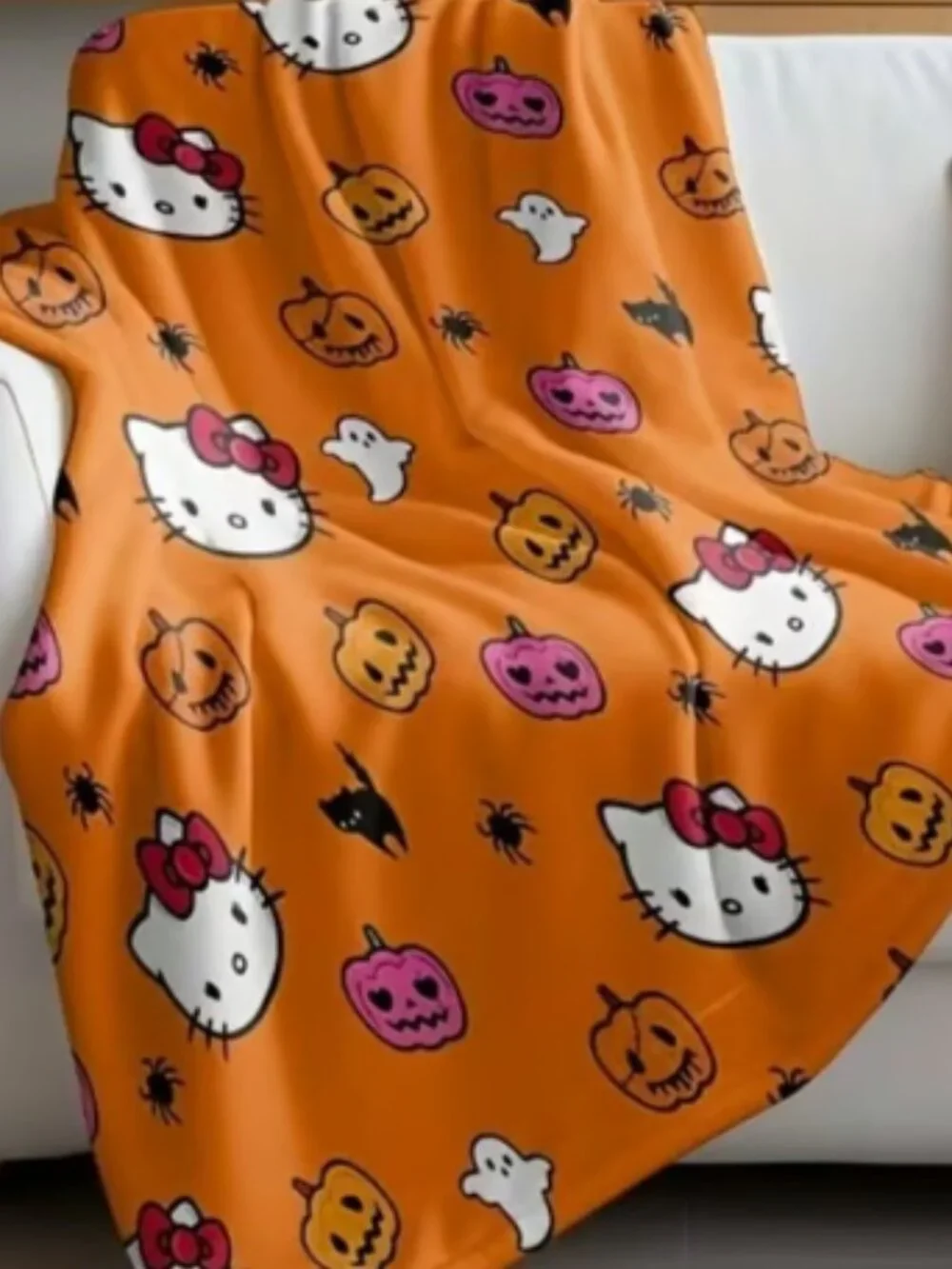 Hello Kitty Halloween Orange & Pink Pumpkins Plush Blanket